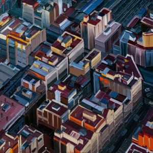 Barcelona #02, Serie Reisetagebuch, 2014, 100 x 100 cm, Nessel auf Keilrahmen, Ölfarbe