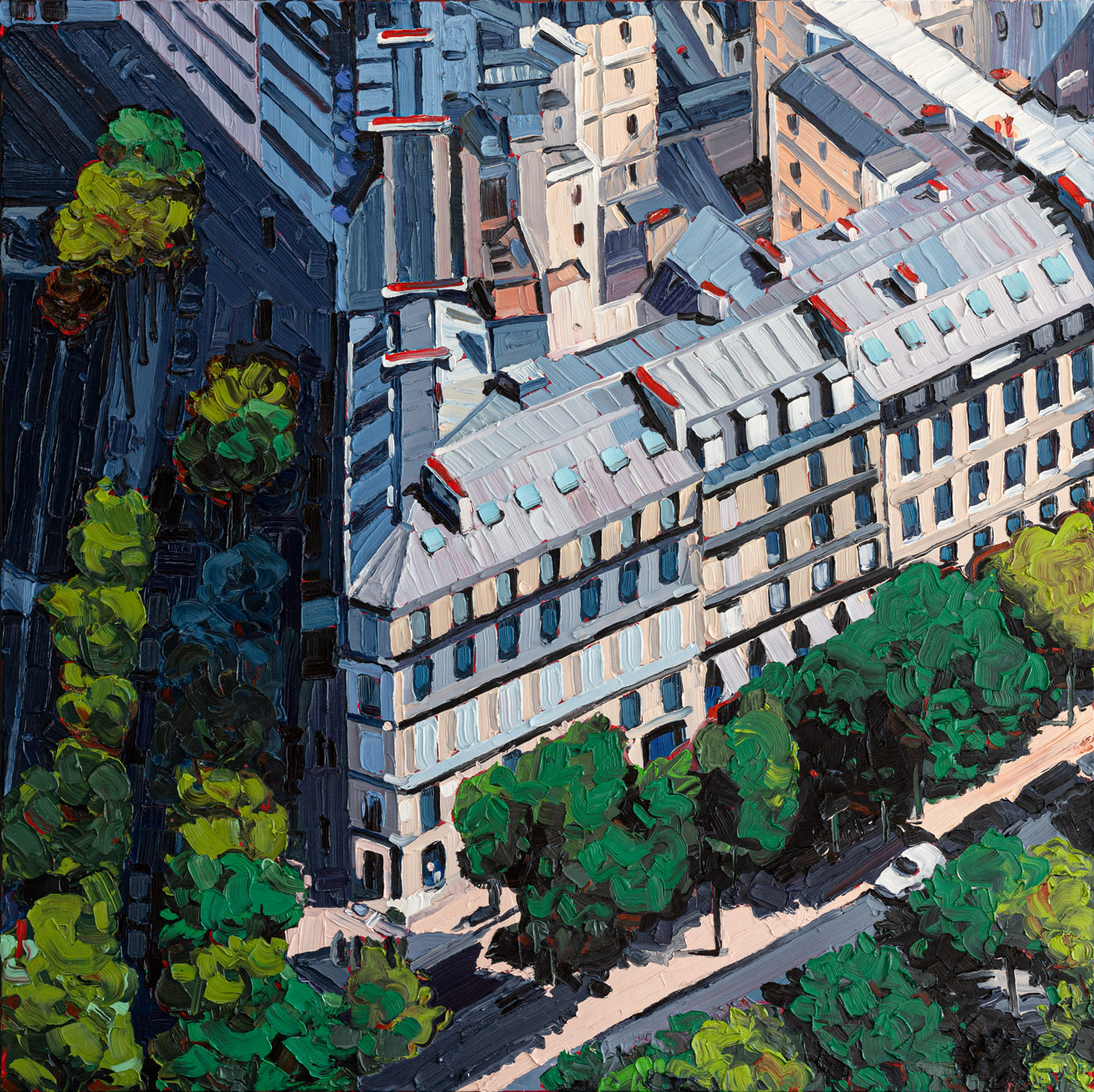 Paris Avenues Matignon-Gabriel, 2019, 120 x 120 cm, Nessel auf Keilrahmen, Ölfarbe